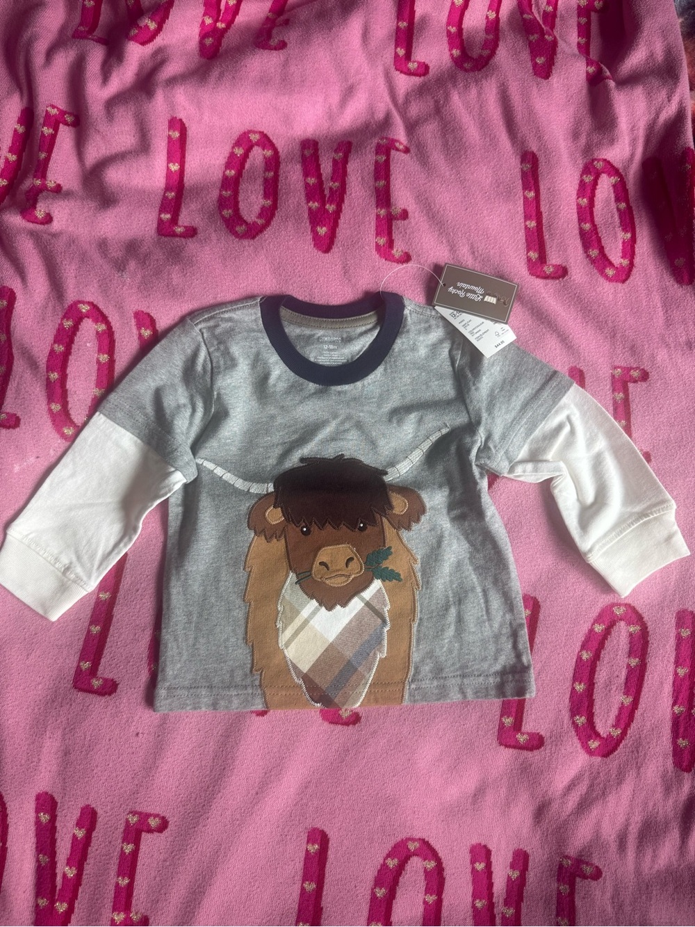 Gymboree Gray & White Highland Cow Layered Long Sleeve Tee NWT